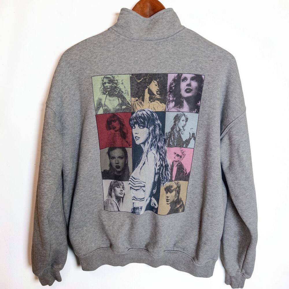 Taylor Swift Eras Tour Gray Quarter Zip Sweatshirt Oversized Small